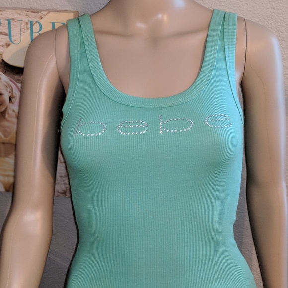 bebe Tops - Bebe rhinestone logo ribbed tank top size XS